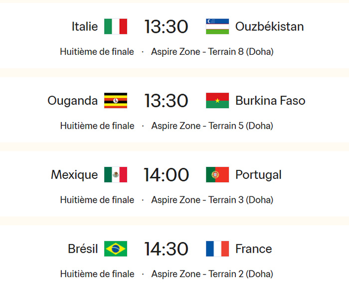 CDM U17: Le tableau des 8es complété CDM U17: Le tableau des 8es complété