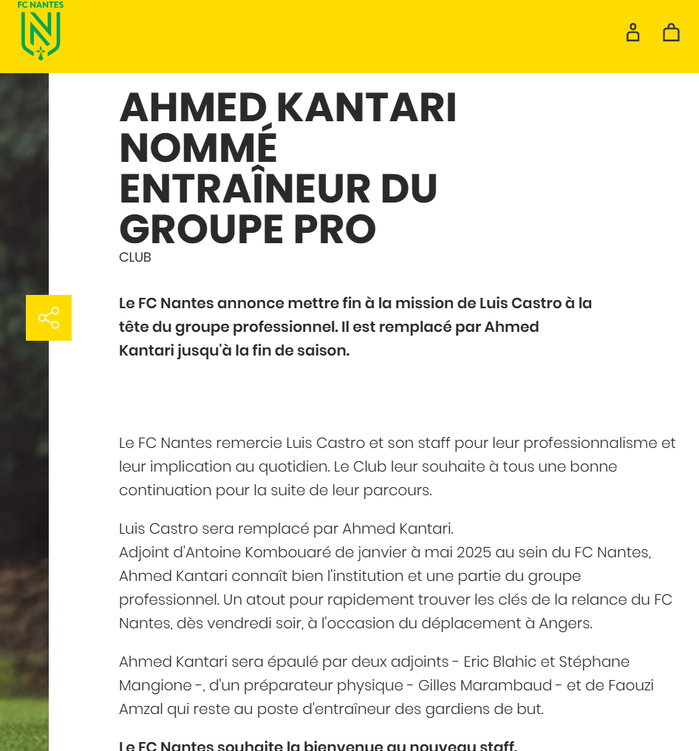 Ligue 1: Un Marocain officiellement nommé pour redresser le FC Nantes de Youssef Larabi Ligue 1: Un Marocain officiellement nommé pour redresser le FC Nantes de Youssef Larabi